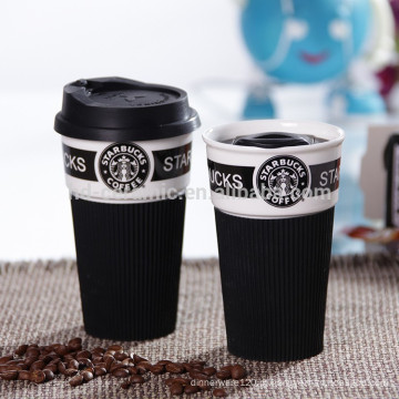 Caneca de café do starbucks da porcelana com silicone, caneca da cidade do starbuck